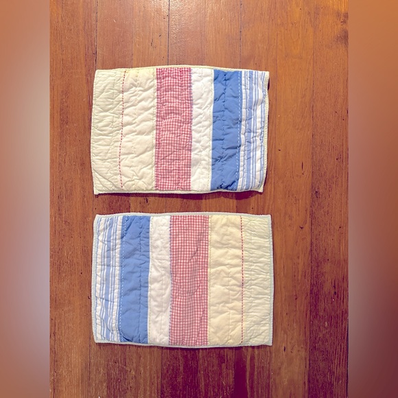 Set of pottery barn decorative pillow shams, stripes on front, back blue ticking - Picture 1 of 4